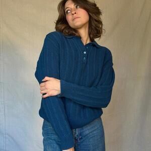 70s Blue Chunky Knit Cotton Sweater